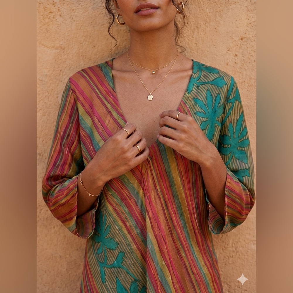 Indie Ella 100% Silk Boho Tunic Dress Sustainable Johnny Was Aesthetic